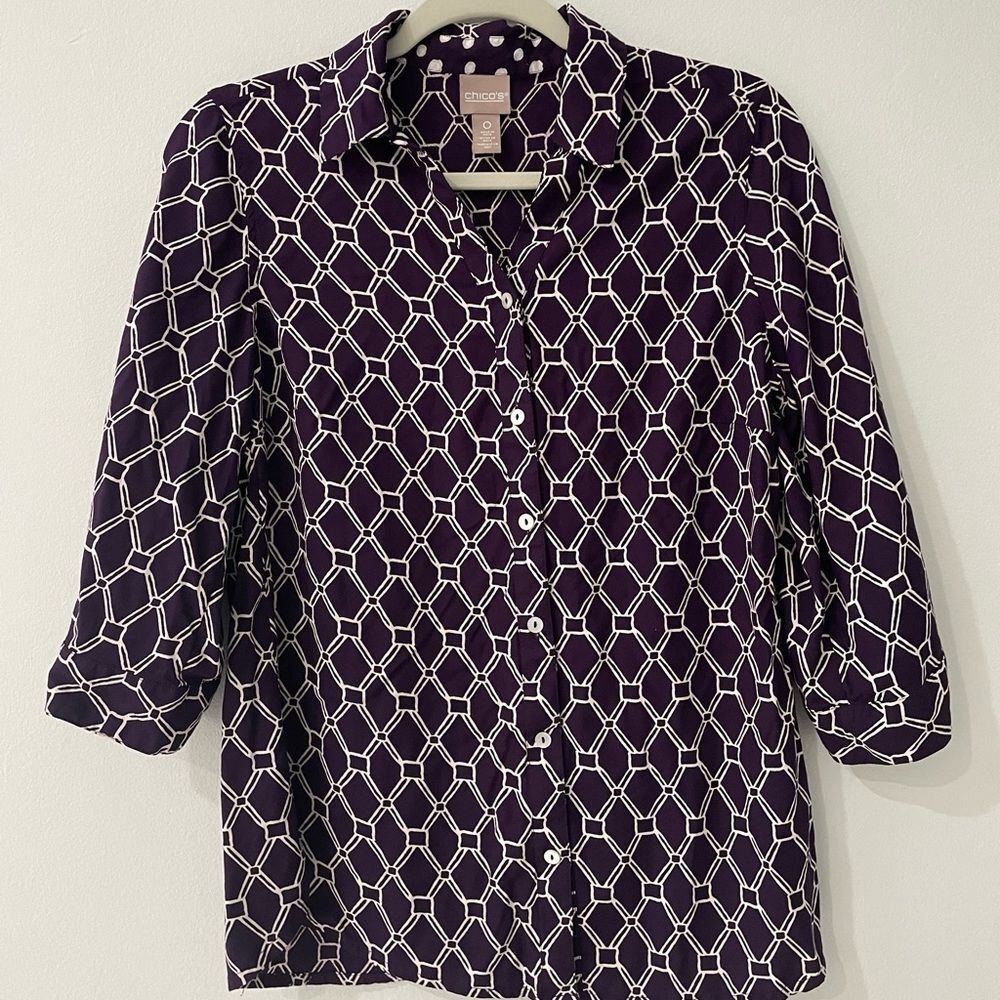 Chico's Women's Button Down Shirt 3/4 Sleeve Size 0